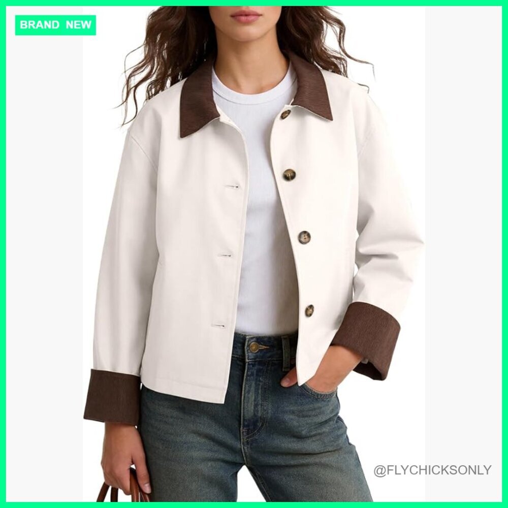 Women's Cropped Barn Jacket, Lightweight Utility Trench Coat Shacket